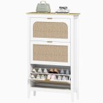 Meuble � chaussures 21 paires boh�me avec 3 tiroirs rabattables portes effet cannage rotin 80 x 24 x ...