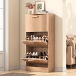 Meuble � chaussures 60 cm faible profondeur 24cm - rangement avec 2 portes et 2 abattants ch�ne clair ...