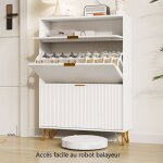 Meuble  chaussures - 80 cm 3 abattants faible profondeur 24cm - rangement grande capacit blanc et pieds ...