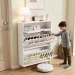 Meuble  chaussures - 80 cm - ambiance - 3 abattants faible profondeur 24cm - avec rangement blanc et ...