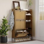 Meuble � chaussures - armoire rangement grande capacit� 24 paires - meuble d entr�e couloir - bois clair ...