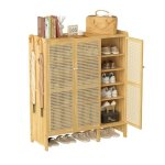 Meuble � chaussures en bambou 5 �tag�res - armoire de rangement avec porte en rotin plateau sup�rieur ...