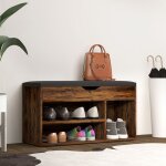Meuble chaussures banc � chaussures 2 niveaux rangement niche + coffre int�gr� avec coussin effet bois ...