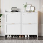 Meuble � chaussures blanc 4 abattants avec rangement ouvert grande capacit� meuble d?entr�e gain de place ...