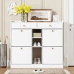 Meuble chaussures blanc 4 portes 2 tiroirs 3 �tag�res - armoire rangement moderne entr�e / couloir 110x26x100 ...