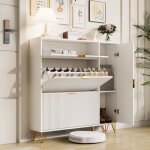 Meuble  chaussures blanc meuble de rangement chaussures avec 2 abattants 2 portes 110x24x112 cm pieds ...