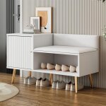 Meuble  chaussures - blanc - moderne - espace de rangement - assise confortable - pieds en mtal