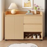 Meuble � chaussures bois 110 x 35 x 86 cm armoire � chaussures avec 2 tiroirs et 2 portes et �tag�res ...