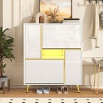 Meuble  chaussures led bois 80x25x96cm armoire  chaussures moderne avec clairage led 4 portes pour ...