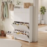 Meuble � chaussures - design cannel� - 4 abattants 2 rangement - 1 tiroir sup�rieur - 77x24. 2x133. 5cm ...