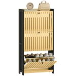 Meuble  chaussures - homcom - 18 paires - 3 tiroirs rabattables portes en bambou  lattes - 60x24x118cm ...