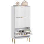 Meuble � chaussures - homcom - 18 paires - 3 tiroirs rabattables portes cannel�es et �tag�res r�glables ...