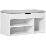 Meuble chaussures - homcom - 2 niveaux rangement - niche + coffre intégré avec coussin - blanc Meuble chaussures - homcom - 2 niveaux rangement - niche + coffre intégré avec coussin - blanc