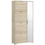 Meuble  chaussures - homcom - avec 4 abattants 2 placards et faades miroir pour 16 paires de chaussures ...