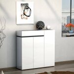 Meuble � chaussures joji dmora bois laqu� blanc brillant 120x34x115h cm