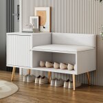 Meuble à chaussures luxe blanc - siège + rangement - dossier rembourré & pieds métal doré - cuir pu facile ... Meuble à chaussures luxe blanc - siège + rangement - dossier rembourré & pieds métal doré - cuir pu facile ...