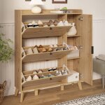 Meuble � chaussures - tanant - miroir int�gr� - 3 portes � clapet - design scandinave - 110x24x137. 5 ...