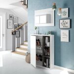 Meuble  chaussures + miroir inclus - mlamin blanc et anthracite - 1 porte + 3 niches de rangement ...