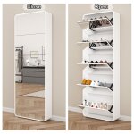Meuble � chaussures 30 paires avec miroir meuble chaussure entree bois blanc moderne rangement 5 tiroirs ...
