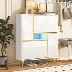 Meuble  chaussures moderne 80x25x96cm armoire  chaussures bois avec lumire led 4 portes pour entre ...
