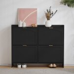 Meuble À chaussures noir avec 4 abattants pour 16 paires rangement d?entrée 110x24x90cm pour couloir ... Meuble À chaussures noir avec 4 abattants pour 16 paires rangement d?entrée 110x24x90cm pour couloir ...