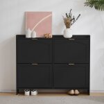 Meuble � chaussures noir - 4 portes abattantes - grande capacit� - meuble d?entr�e - 110�24�90 cm