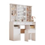 Meuble coiffeuse avec miroir led et tabouret table de maquillage chambre 3 tiroirs et 2 portes blanc ... Meuble coiffeuse avec miroir led et tabouret table de maquillage chambre 3 tiroirs et 2 portes blanc ...