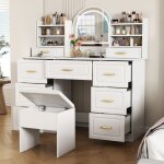Meuble coiffeuse avec miroir led et tabouret table de maquillagemeuble chambre rangement moderne blanc120x40x1 ...
