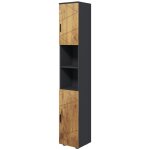 Meuble colonne armoire rangement salle de bain 2 portes �tag�re r�glable 2 niches 30 x 30 x 183 cm ch�ne ...