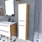 Meuble colonne de douche 30x35 cm suspendu - 2 portes finition blanc mat
