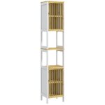 Meuble colonne homcom rangement salle de bain bicolore dim. 30l x 32l x 172h cm 2 placards avec tagre ...