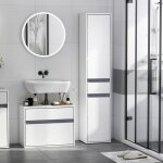 Meuble colonne rangement salle de bain style contemporain 2 placards 3 �tag�res et tiroir coulissant ...