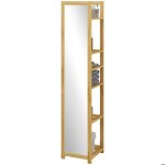 Meuble colonne de salle de bain � 6 niveaux en bambou avec miroir 6 �tag�res naturel 35l x 35l x 168h ...