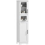 Meuble colonne salle de bain - homcom - porte vitr�e - tiroir 2 placards et �tag�re r�glable - mdf - ...