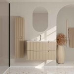 Meuble et colonne de salle de bains leon 80cm marron glac - faades ondules - vasque blanche mate