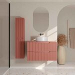 Meuble et colonne de salle de bains leon 80cm terracotta - fa�ades ondul�es - vasque ronde 36cm