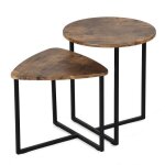 Meubles cosy lot de 2 tables basses gigognes style vintage et industriel en m�tal noir et bois imitation ...