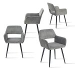 Meubles cosy lot de 4 fauteuils de salle � manger scandinaves avec accoudoirs en velours c�tel� gris ...