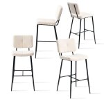 Meubles cosy lot de 4 tabourets de bar scandinaves avec dossier en tissu mouton boulette beige - pomona ...