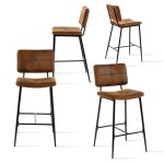 Meubles cosy lot de 4 tabourets de bar chaises haute avec dossier et repose - pied tissu en microfibre ...