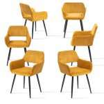 Meubles cosy lot de 6 fauteuils de salle � manger scandinaves avec accoudoirs en velours c�tel� jaune ...