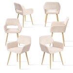 Meubles cosy lot de 6 fauteuils de salle � manger scandinaves avec accoudoirs en velours c�tel� beige ...