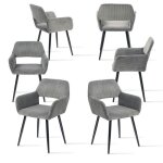 Meubles cosy lot de 6 fauteuils de salle � manger scandinaves avec accoudoirs en velours c�tel� gris ...