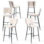Meubles cosy lot de 6 tabourets de bar scandinaves avec dossier en tissu mouton boulette beige - pomona ...