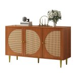 Meubles cosy buffet en noyer avec 3 portes en rotin et pieds en m�tal