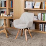 Meubles cosy fauteuil de bureau rotatif tissu beige et pied en bois de htrestyle scandinavecarson