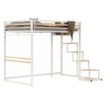 Meubles cosy lit mezzanine 2 places sans matelas - style industriel métal blanc et effet chêne - sommiers ... Meubles cosy lit mezzanine 2 places sans matelas - style industriel métal blanc et effet chêne - sommiers ...