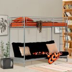 Meubles cosy lit superpos 90x190cm avec banquette convertible canap en mtal argent (matelas non inclus) ...