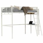 Meubles cosy lit mezzanine 2 places (140x200) avec sommier  lattes au style industriel blanc et bois ...