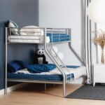 Meubles cosy lit superpos 3 places et 2 tages en mtal argent avec chelle 140x190cm et 90x190cm (matelas ...